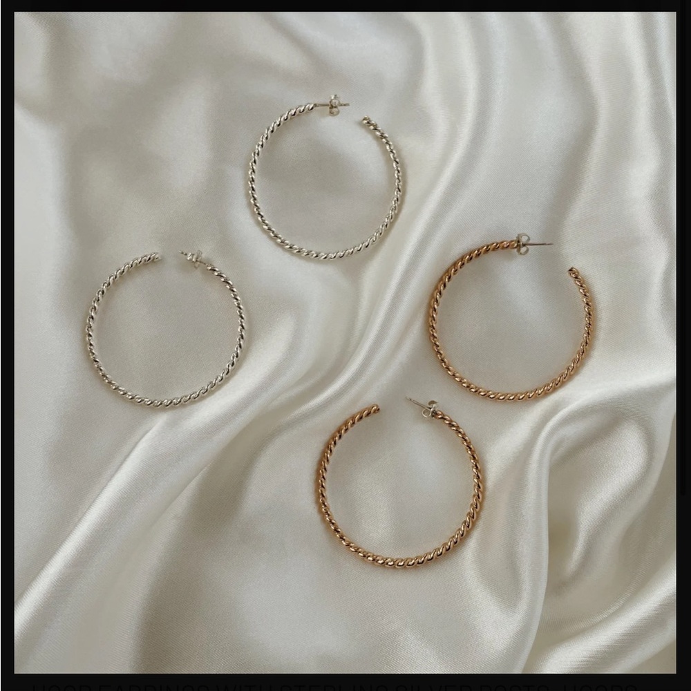 BUNDLE Hard Work Jewelry Sterling Silver Gold Plated Everyday Rope Hoops